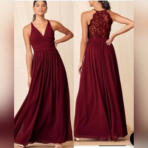 Lulus Love Spell Burgundy Lace-Back Maxi Dress Size Meduim‎ NWT